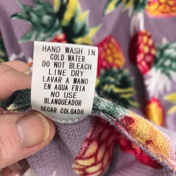 Entro Top Women Medium Purple Multi Pineapple Off Shoulder Crepe Tropical Blouse - Picture 7 of 10